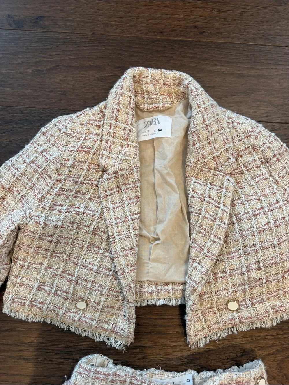 Zara Girls Cropped Tweed Two-Piece Set - Pink/White Size 7 - C36-200